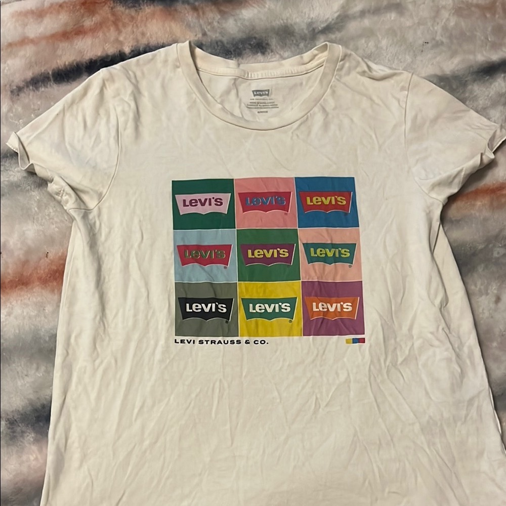 Levi's White Tee with Colorful Logo Blocks